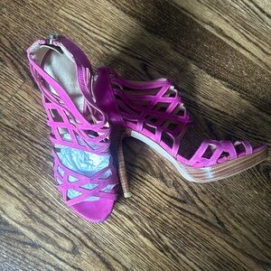 Stuart Weitzman, hot pink cage sandal